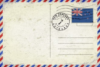 New Zealand Dunedin Vintage Air Mail Envelope with Flag and Postmark