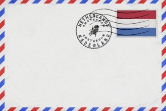 Netherlands Amsterdam Vintage Air Mail Envelope with Flag and Postmark