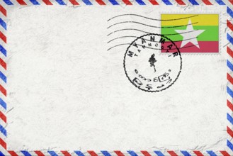 Myanmar Taunggyi Vintage Air Mail Envelope with Flag and Postmark