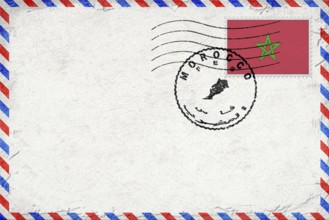 Morocco Fes Vintage Air Mail Envelope with Flag and Postmark
