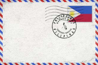 Philippines Quezon City Vintage Air Mail Envelope with Flag and Postmark