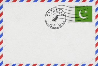 Pakistan Lahore Vintage Air Mail Envelope with Flag and Postmark