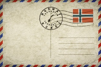 Norway Trondheim Vintage Air Mail Envelope with Flag and Postmark
