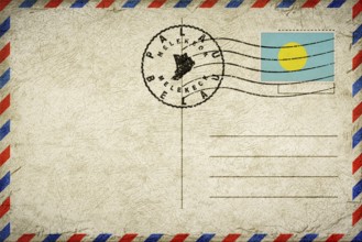 Palau Melekeok Vintage Air Mail Envelope with Flag and Postmark