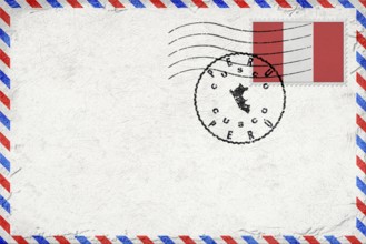 Peru Cusco Vintage Air Mail Envelope with Flag and Postmark