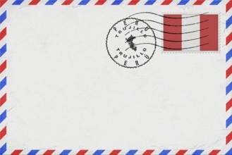 Peru Trujillo Vintage Air Mail Envelope with Flag and Postmark