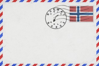 Norway Oslo Vintage Air Mail Envelope with Flag and Postmark
