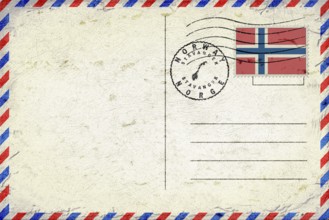 Norway Stavanger Vintage Air Mail Envelope with Flag and Postmark