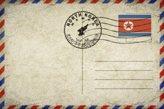 North Korea Nampo Vintage Air Mail Envelope with Flag and Postmark