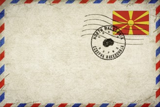North Macedonia Ohrid Vintage Air Mail Envelope with Flag and Postmark