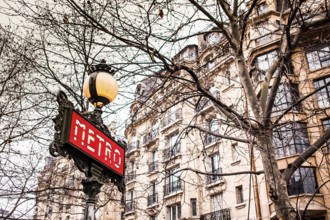 Sign for subway station. Paris, France. 28.01.2009