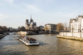 Tourist boat on Seine River. Paris, France, 30.01.2009