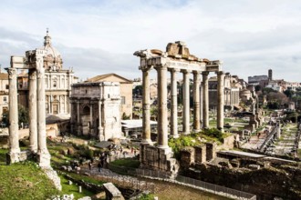 View of the Roman Forum with the Arch of Septimius Severus (Arco di Settimio Severo). Rome,