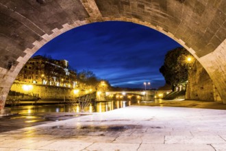 Arch of Cestius Bridge viewed from Tiber Island (Isola Tiberina). Rome, Province of Rome, Italy. 25