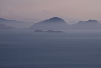 Thailand, View of Mainland (Surat Thani province) from koh Samui in the evening