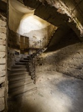 Staircase, spiral staircase, opposite, castle, contrast, Hungary, steps, railing, cellar, upward,
