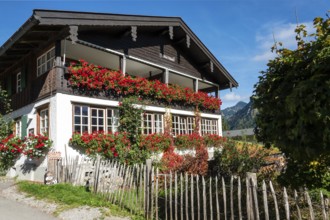 Old farmhouse with cottage garden in Schwand, Stillachtal, near Oberstdorf, Oberallgäu, Allgäu,