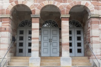 Entrance, former Pestalozzi School, Classicist school building, Schulberg, Eschwege, small town,