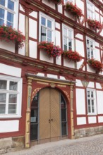 Old Town Hall, flower-decorated half-timbered house, Eschwege, small town, Hesse, Germany