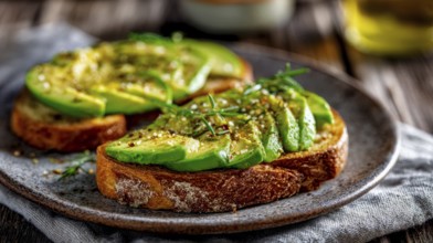 This appetizing avocado toast is a healthy and flavorful breakfast or brunch option, AI generated