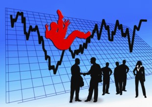 Symbol photo, manager in front of price chart, risks, crash or upswing, finance economy, stock