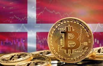 Investors in cryptocurrency and Blockchain Technology in Denmark, Concept. Bitcoin with Denmark