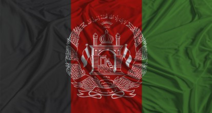 Afghan flag with fabric texture background. National flag of Afghanistan