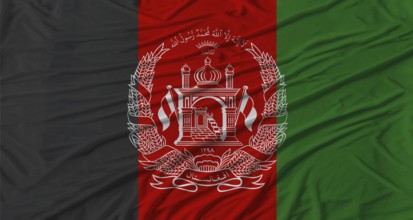 Afghan flag waving. Flag of Afghanistan with cloth texture