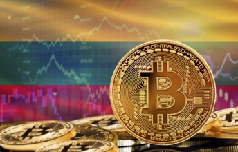 Investors in cryptocurrency and Blockchain Technology in Lithuania, Concept. Bitcoin with Lithuania