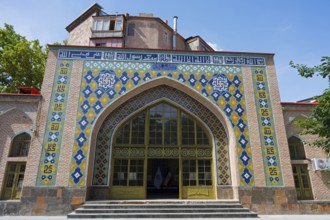 Front view of a building with colorful tile patterns, Blue Mosque, Shia Mosque, symbol of