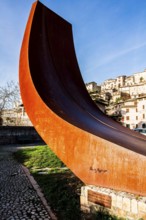 Sculpture in Piazza San Pietro, called Ascension. Assisi, Province of Perugia, Italy. 22.12.2012