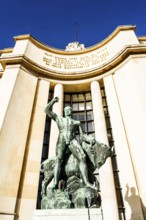 Hercules bronze statue in front of Palais de Chaillot, sculpted by Albert Pommier. Paris, France.