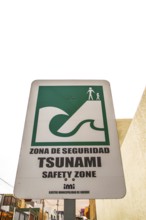 Sign indicating safe zone in case of tsunami. Iquique, Tarapaca Region, Chile. 16.11.15