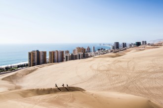 Iquique viewed from Cerro Dragon, a sand dune located next to the city. Iquique, Tarapaca Region,