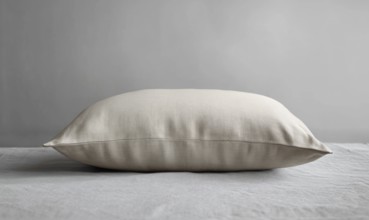 A side view of a beige pillow on a gray surface, emphasizing smooth fabric. AI generated