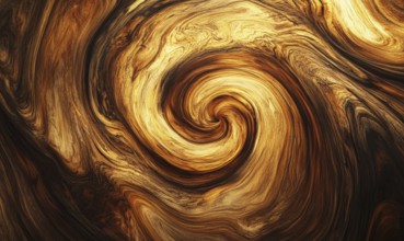 Intricate spiral pattern in warm gold tones with swirling texture. AI generated