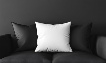 A modern black sofa with a white pillow in a minimalist setting. AI generated