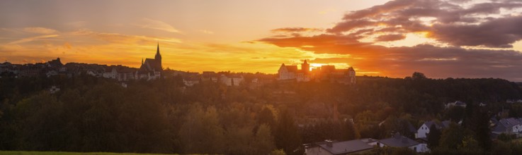 Mildenstein Castle in Leisnig at sunset, Leisnig, Saxony, Germany