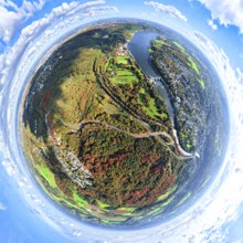 Aerial view, Lake Baldeney with dam RWE hydroelectric power plant Baldeney, golf course ETUF e.V.