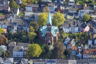 Aerial view, church Werden und Wohnhäuser, Werden, Essen, Ruhr region, North Rhine-Westphalia,
