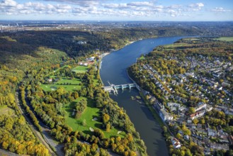 Aerial view, Lake Baldeney with RWE Hydroelectric Power Station Baldeney dam, Golfriege ETUF e.V.