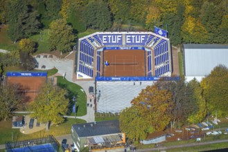 Aerial view, ETUF e.V. tennis arena with stand, Werden, Essen, Ruhr area, North Rhine-Westphalia,