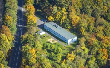 Aerial view, refugee accommodation Lerchenstraße, Werden, Essen, Ruhr area, North Rhine-Westphalia,
