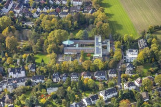 Aerial view, Cardinal Hengsbach House, seminary and conference house, Werden, Essen, Ruhr region,