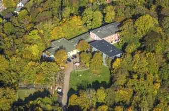 Aerial view, DJH Youth Hostel Essen im Herbstwald, Heidhausen, Essen, Ruhr area, North