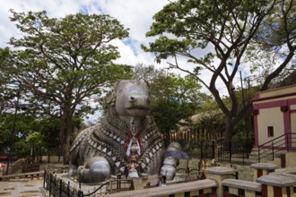 Nandi bull, monolithic statue of a bull on Chamundi Hill, Mysore or Mysore, Karnataka, India