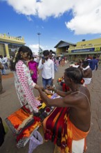 Puja at Chamundeswar Hindu Temple on Chamundi Hill, Indian pilgrims at the temple, Mysore or