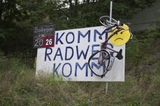 Information poster for the construction of the cycle path, Brandenburg, Germany