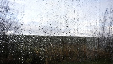 Raindrops on a motorhome window, 14.10.2025, Fehmarn, Schleswig-Holstein, Germany