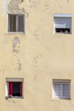 An old historic town. The window front on the promenade shows its former glory of Cadiz, Andalusia,